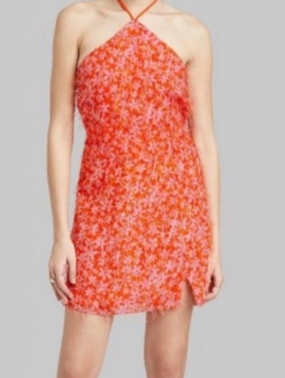 Wild Fable Orange Floral Halter Mini Dress